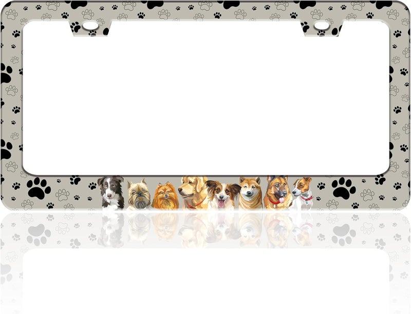 TINALUIN Dog License Plate Frame Pet Paw Prints Stainless Steel License Plate Holder for Front or Rear Car Tags Funny for Car Decoration Accessories with Screws 6.3 X 12.2 in for Women Men - Image 1